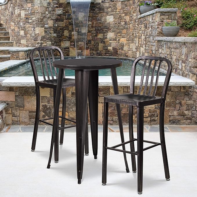 Flash Furniture Gael Commercial Grade 2 Pack 30" High Black-Antique Gold Metal - Image 2