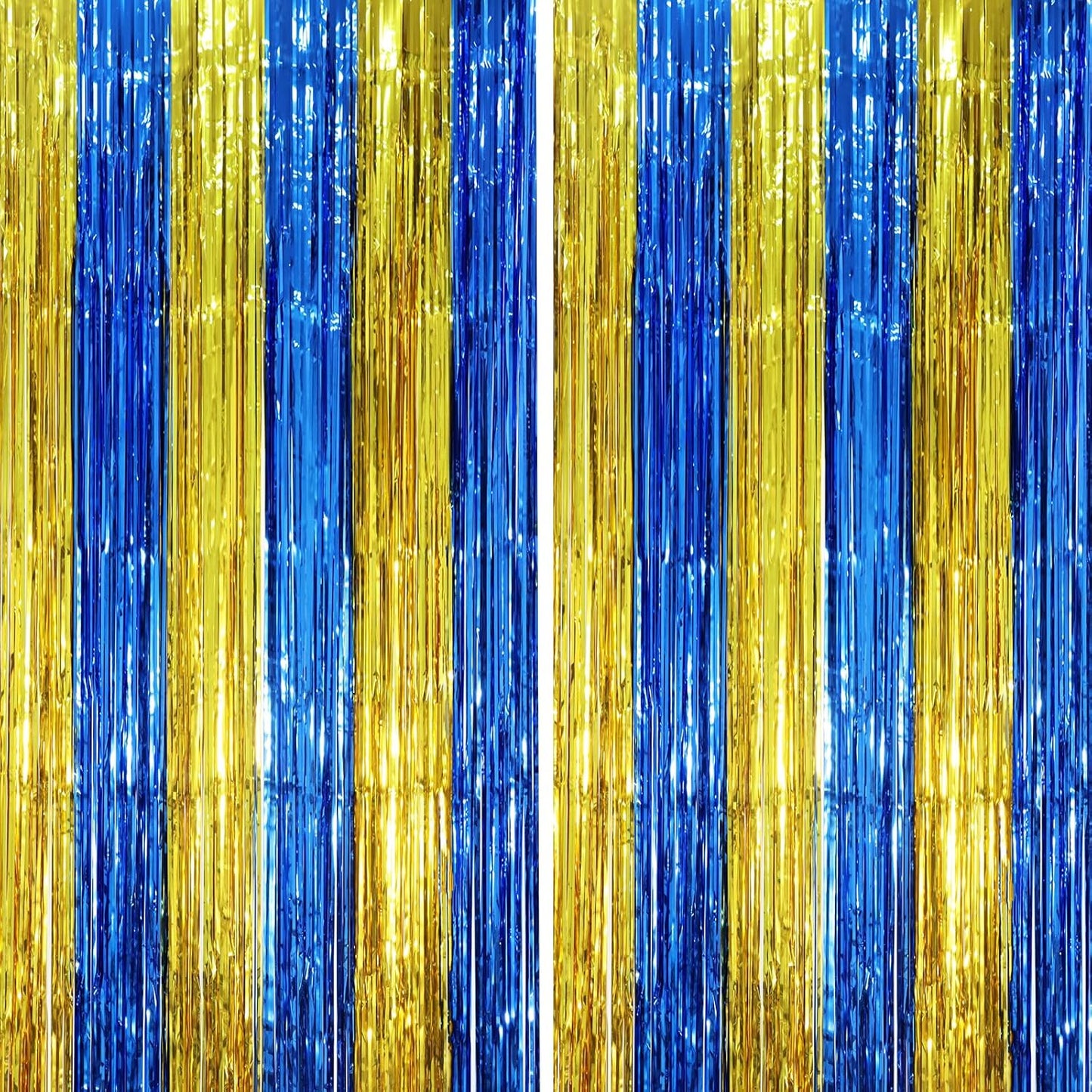 2 Pack Blue Gold Foil Fringe Backdrop Curtains, Graduation Tinsel Streamers Party Decorations, Fringe Backdrop, Door Shimmer for Birthday Party