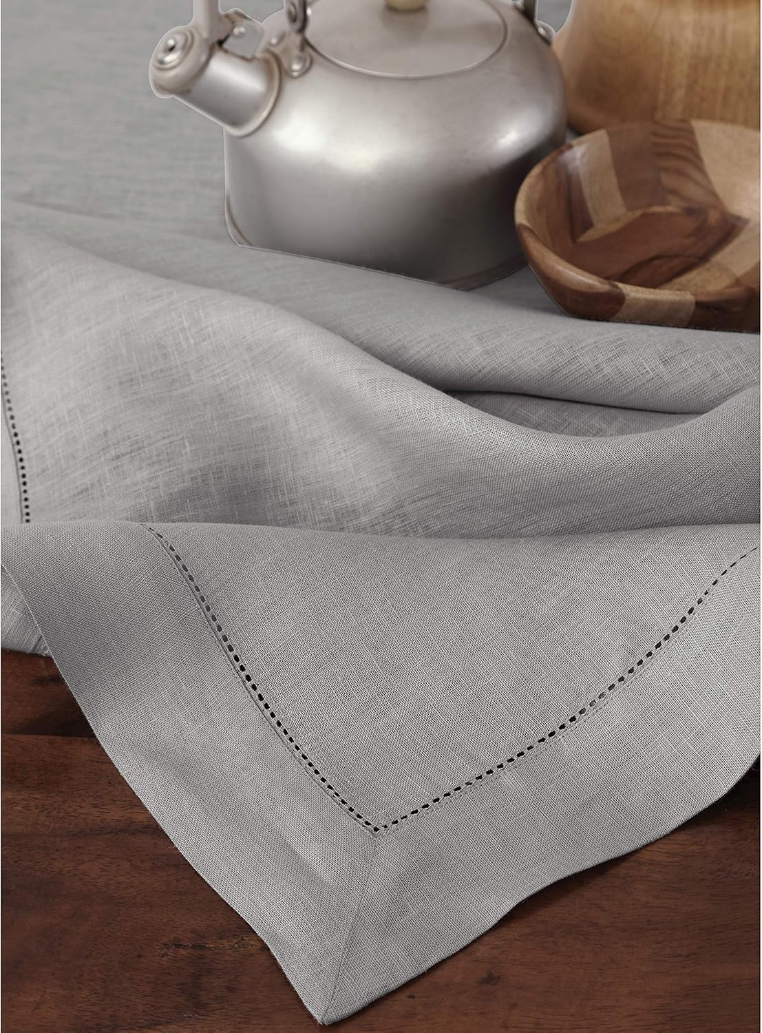 Solino Home Linen Tablecloth for Rectangle Tables 60 x 90 Inch - Classic Hemstitch 100% Pure Linen Soft Grey Table Cloth - Machine Washable Cloth Tablecloth for Fall, Autumn, Thanksgiving, Christmas