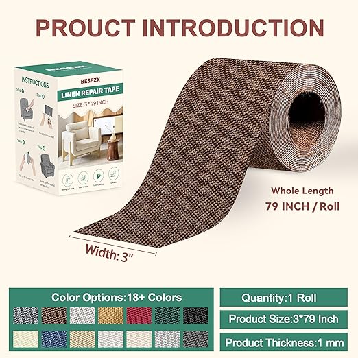 BESEZX Linen Fabric Repair Tape, 3x79 Inch Self Adhesive Repair Patches - Image 2