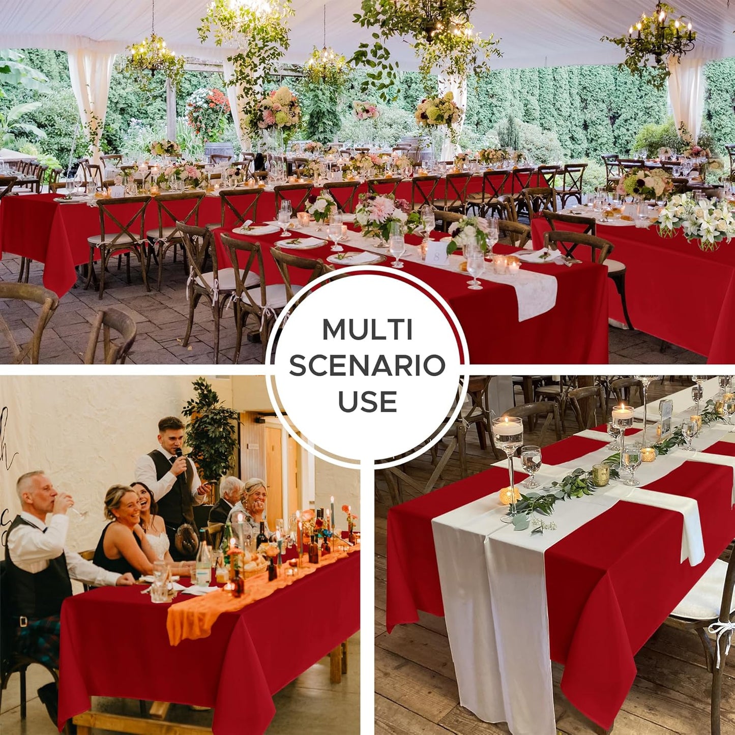 Fitable 8 Pack Table Cloth Rectangle Table: Stain and Wrinkle Resistant Tablecloth Rectangular, Washable Polyester Tablecloths for Wedding Christmas Party Dining Banquet Event(Red, 70x120 Inch)