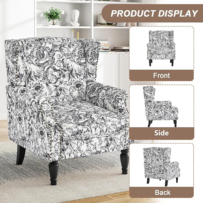 Pia Ricco High Back Floral Accent Chair - Image 3