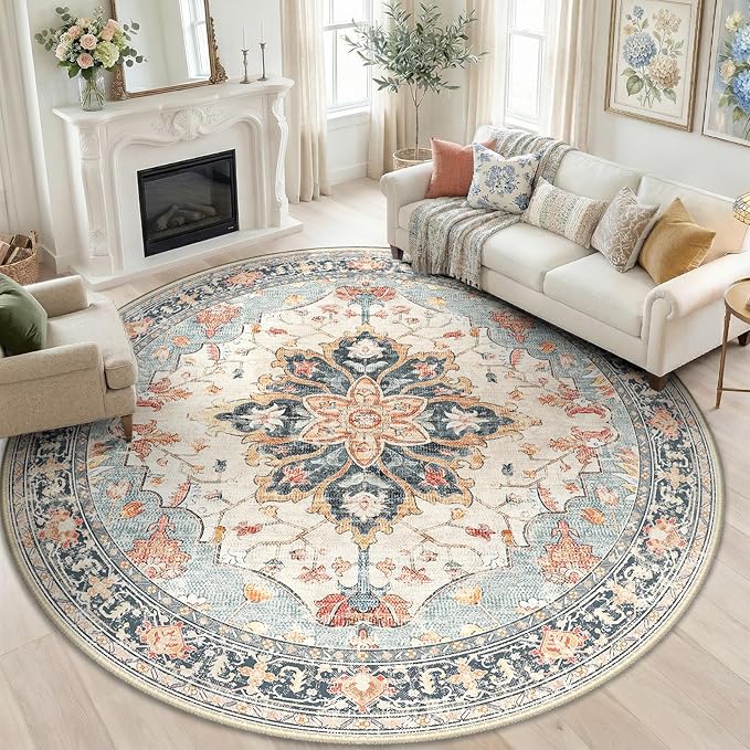 RELEANY 8ft Round Rug, Area Rugs 8ft, Washable Rug, Rugs by RELEANY