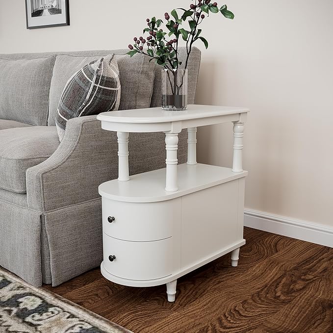 Narrow End Side Table with 2 Storage Drawers Set of 2, Retro Vintage Slim Sofa - Image 7