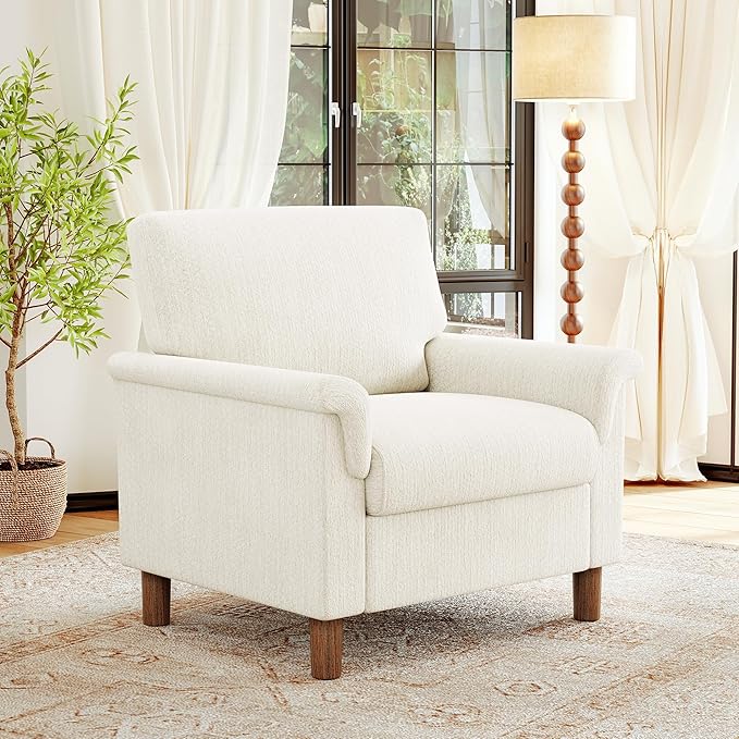 Mid Century Modern Accent Chair, Chenille Comfy Living Room Arm Chairs by ErdoruLiving