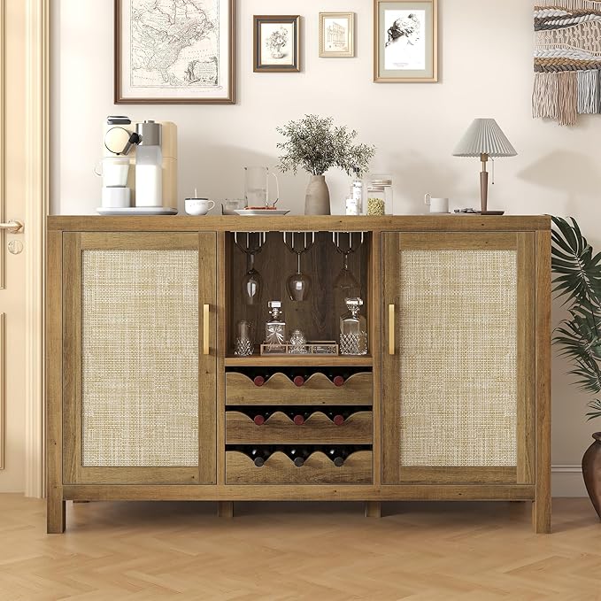 Rattan Wine Bar Cabinet, Boho Rattan Home Bar - Image 6