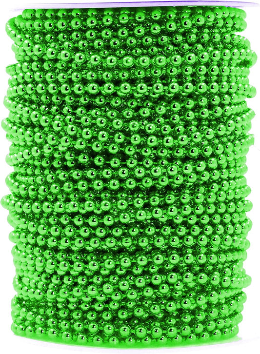 Mandala Crafts 4mm Faux Green Pearl Beads Roll - 44 Yards Strand of Fake Pearls Chain Garlands Spool String for Christmas Tree, Wedding, Party, Vases, DIY Decoration
