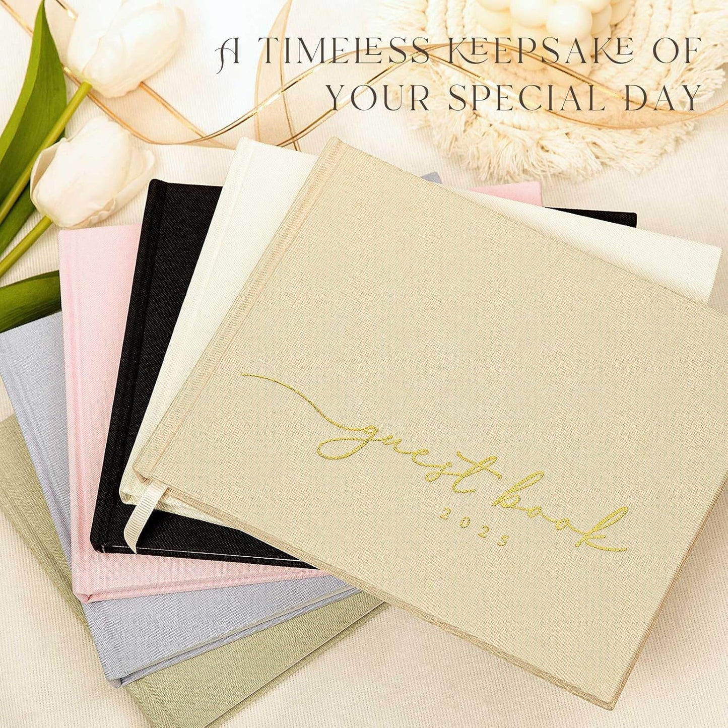 Lanpn Wedding Guest Book 2025 - Linen Hardcover Polaroid Guestbook Wedding Reception with 108 Blank Pages for Sign in and Photos - Guest Book for Wedding Bridal Shower Baby Shower Party (Blue)