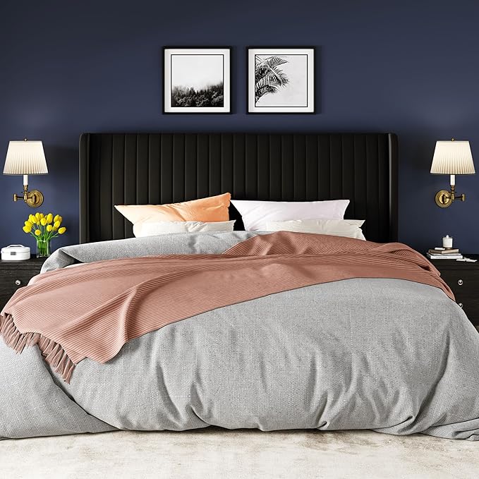 Allewie King Size Velvet Bed Frame/Vertical Channel Tufted Wingback - Image 3