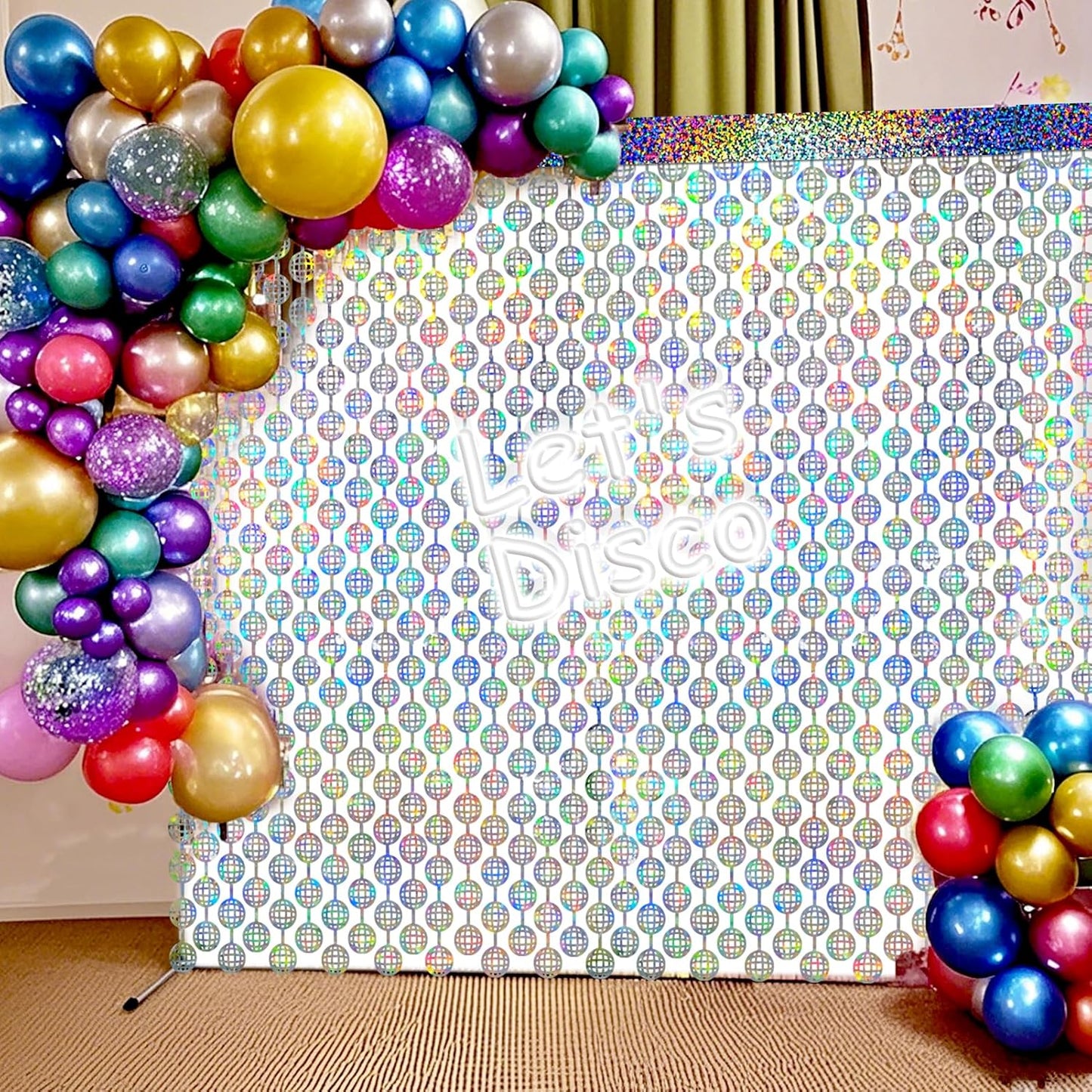 2 Packs Disco Ball Foil Curtain, Silver Glitter Metallic Backdrop for Birthday, Wedding, Baby Shower, Bachelorette, 70s 80s 90s Theme Party, Disco Party Decorations Supplies
