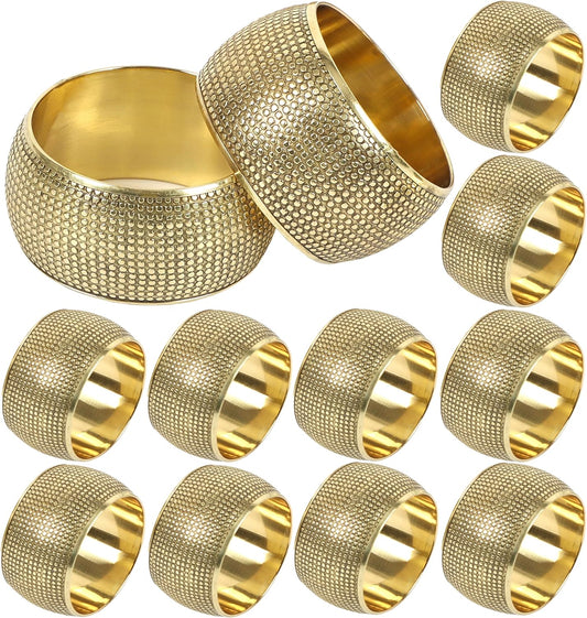 Gold Napkin Rings Set of 12 - Metal Napkin Rings for Dinner Parties, Weddings Receptions, Family Gatherings, or Everyday Use - Metallic Adornment for Table Décor Accessories - ALPHA Living HOME