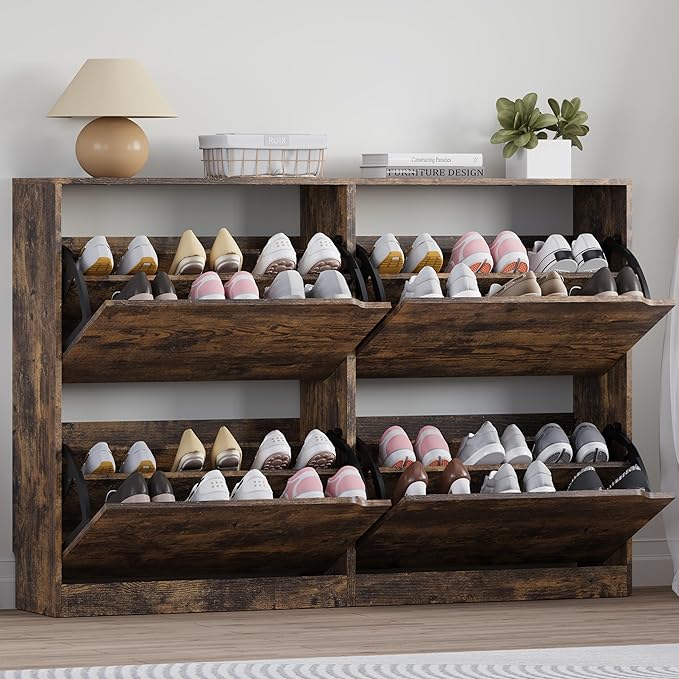 BORNOON Shoe Cabinet with 4 Flip Drawers, Narrow Hidden Shoe Storage Cabinet by BORNOON