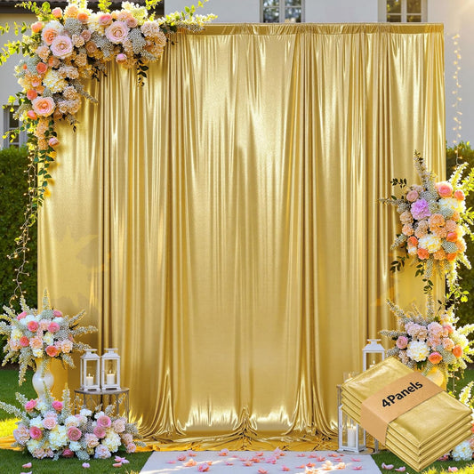 20x10ft Thick Gold Glitter Backdrop Curtain Panels for Parties, Wrinkle Free Sparking Sequin Backdrop Drapes, 4 Panels 5x10ft Shimmer Photo Back Drop Cloth for Wedding Birthday Photography