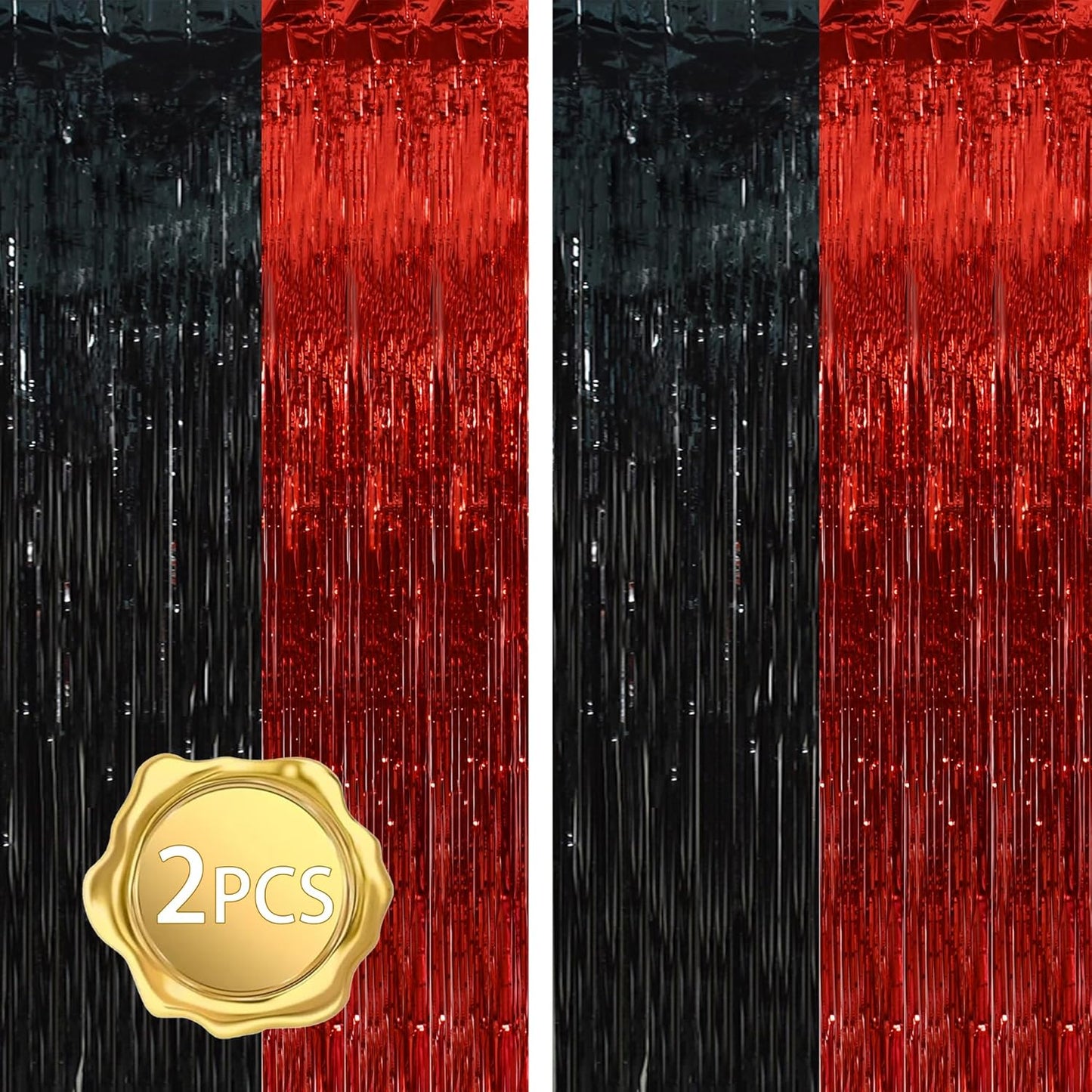 BEISHIDA 2Pcs Red Black Door Streamer Casino Backdrop Foil Fringe Tinsel Casino Horry Party Curtains Backdrops for Casino Party Horry Party Hallowen Decoration (3.28 ft x 6.56 ft)