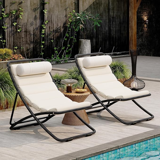 Outdoor Chaise Lounge Chair Set of 2, Patio Chaise Lounge Recliner, Poolside - Image 5