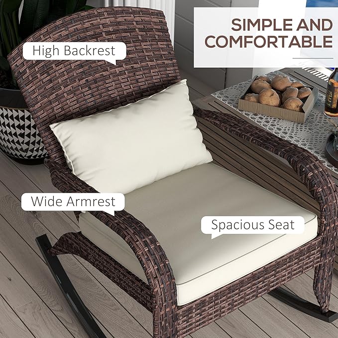 Outsunny Outdoor Wicker Adirondack Rocking Chair, Patio Rattan Rocker Chair - Image 5