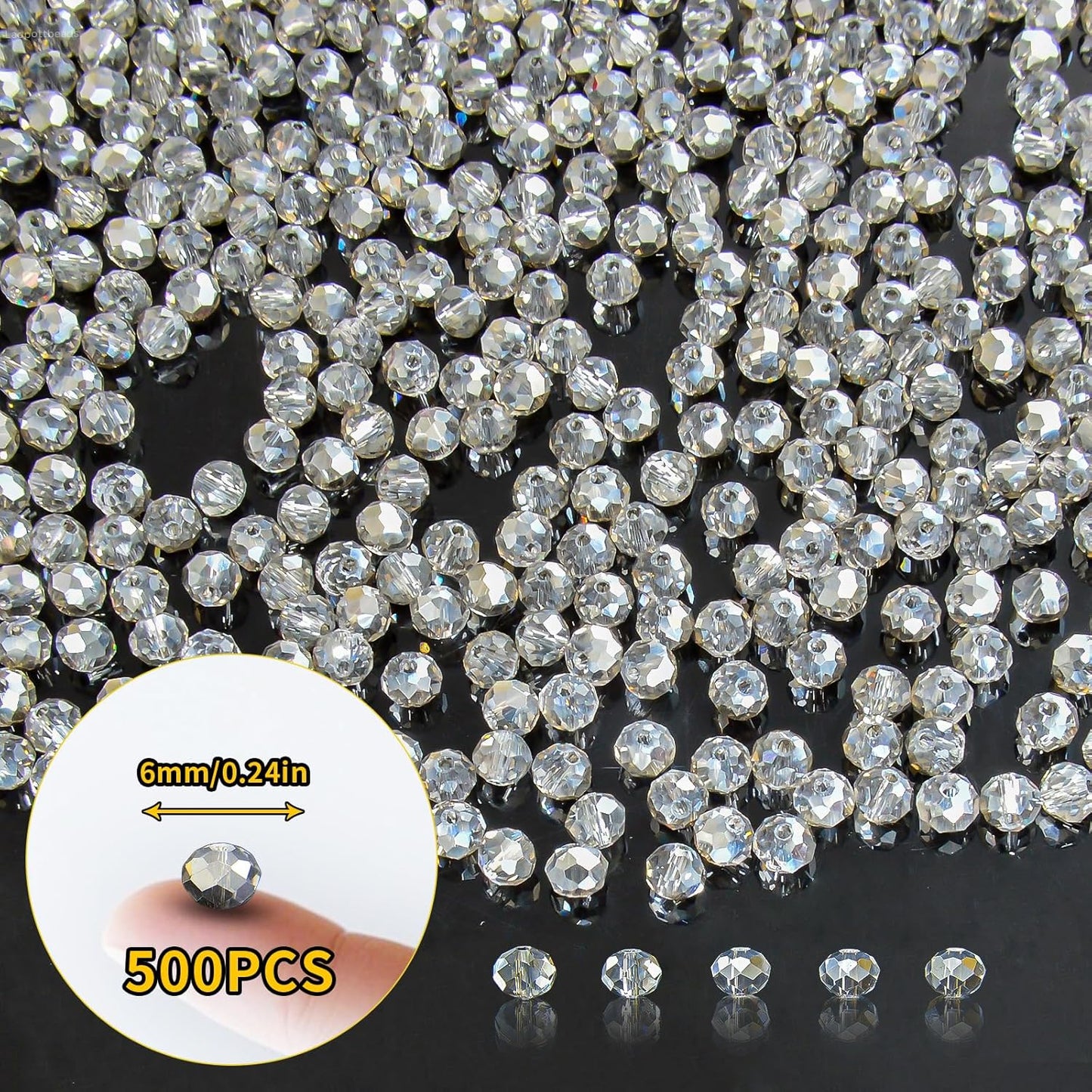 500Pcs 6mm Crystal Glass Beads for Jewelry Making Beads for Bracelets Necklace Pendants Making Supplies(Gray)