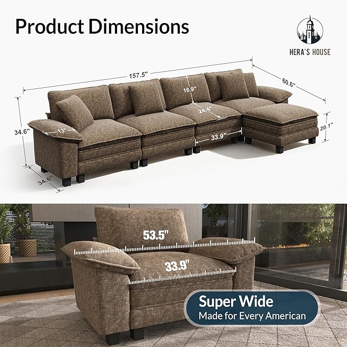 HERA'S HOUSE 158" Modular Sectional Sofa, Oversized L Shaped Couches - Image 2