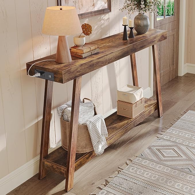 Huuger Console Table with Charging Station, USB-C Port, 2 Tiers Entryway Table by Huuger