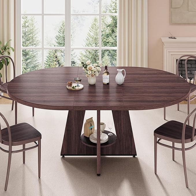 43''–59'' Extendable Dining Table, Round Kitchen Dining Room Dinner Table - Image 5