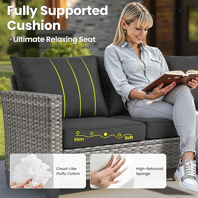 ovios 7 Pieces Patio Furniture Set, Outdoor Wicker Sofa Couch - Image 7