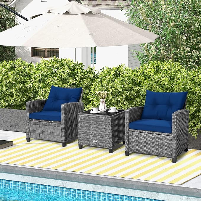 HAPPYGRILL 3 Pieces Patio Conversation Set, Outdoor Furniture Set PE Rattan - Image 3