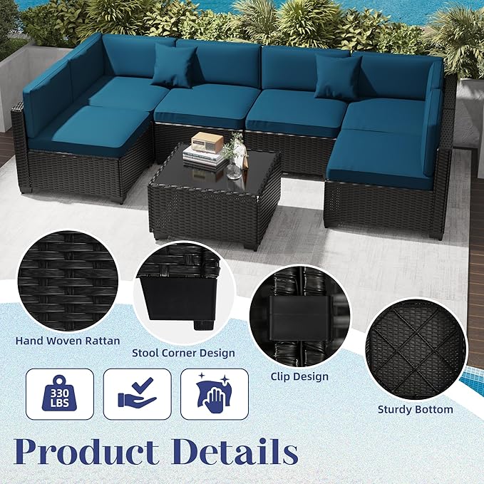 KIGOTY Patio Furniture Set, 14 Pieces Modular Outdoor Sectional Sofa, PE Rattan - Image 3