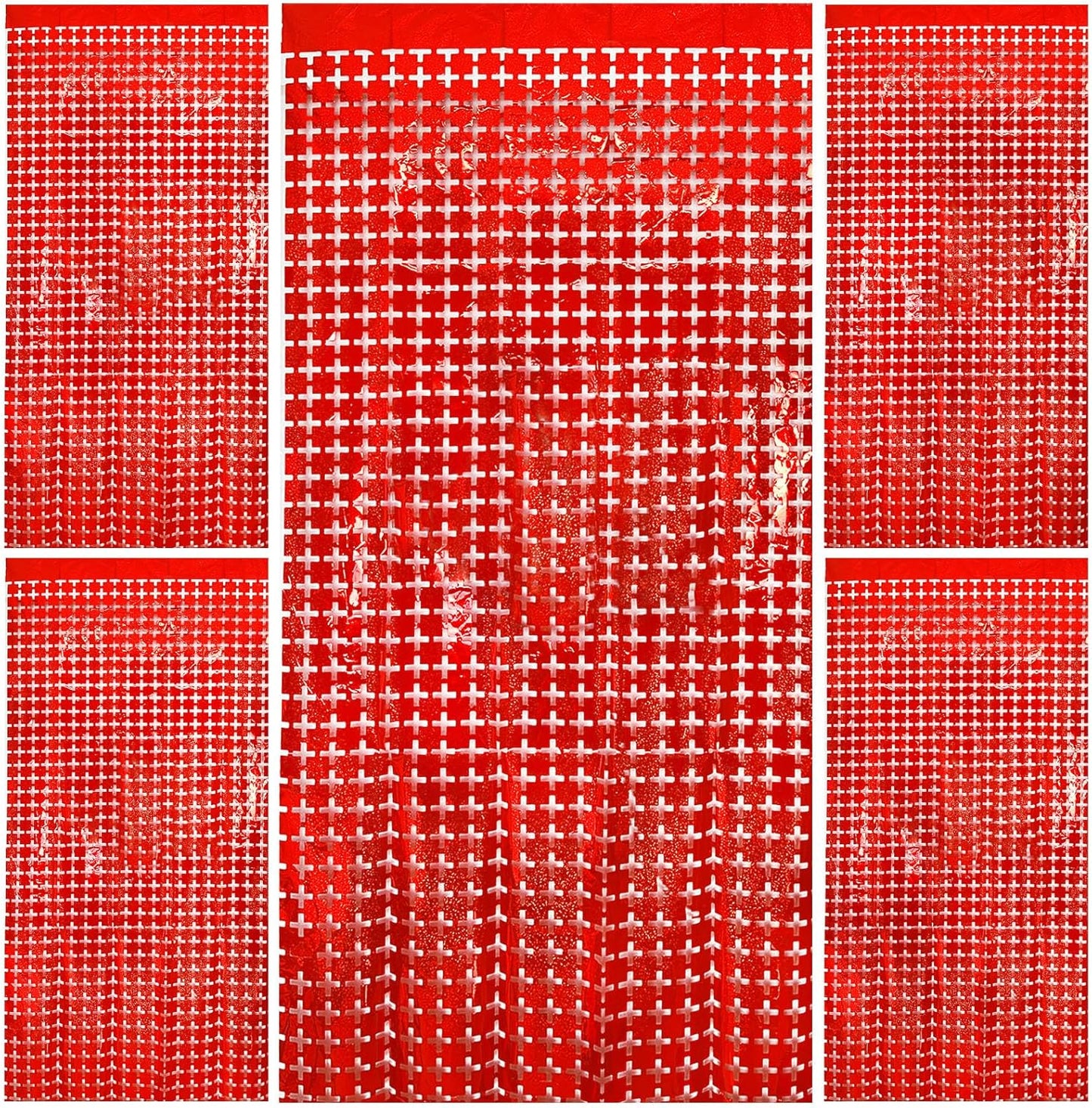 Square Tinsel Curtain Party Backdrop - 5pcs Glitter Foil Fringe Curtain Decor Red Photo Booth Backdrop Streamers for Halloween, Christmas, Birthday, Graduation, Wedding Party Decorations