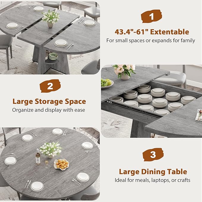 Extendable Dining Table, Round Kitchen Dining Room Dinner Table - Image 8