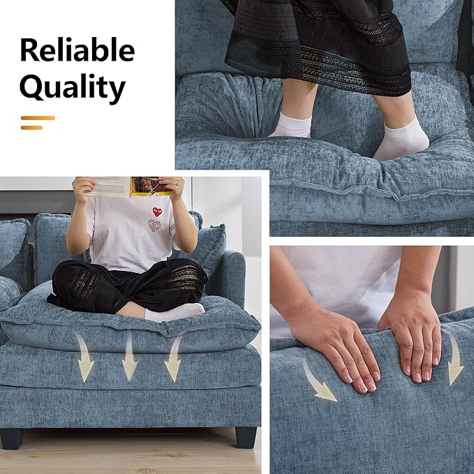 111'' Sectional Cloud Deep Seat Couch, Modern Comfy Chenille L Shaped Sectional - Image 5