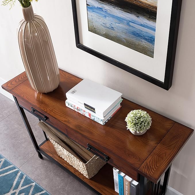 Leick Home 11233 Ironcraft Rustic Two Drawer Hall Console Sofa Table - Image 12