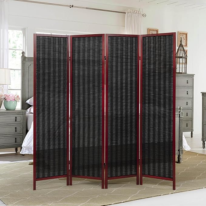 Roundhill Furniture Inkwell 4-Panel Bamboo Room Divider, Folding Portable - Image 2