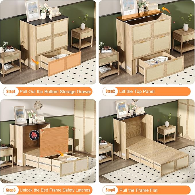 VINGLI Twin Size Rattan Murphy Bed - Image 8