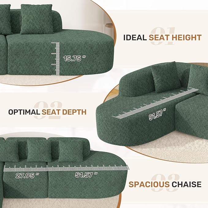 114 Inch Boneless Couches for Living Room, Modern Modular Sectional Sofa - Image 5