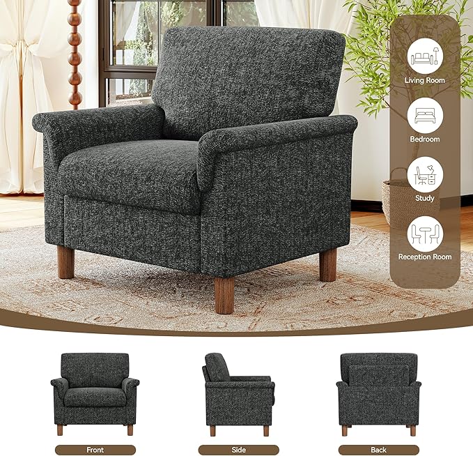 Mid Century Modern Accent Chair, Chenille Comfy Living Room Arm Chairs - Image 9