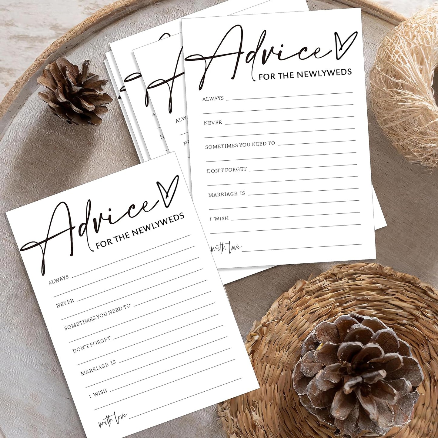 Wedding Advice Cards - Advice and Wishes for the Newlyweds Mr and Mrs Bride & Groom Perfect for Bridal Shower Wedding Games and Guest Book Alternative Pack of 25 Minimalist White 5x7 Inch Cards - A04