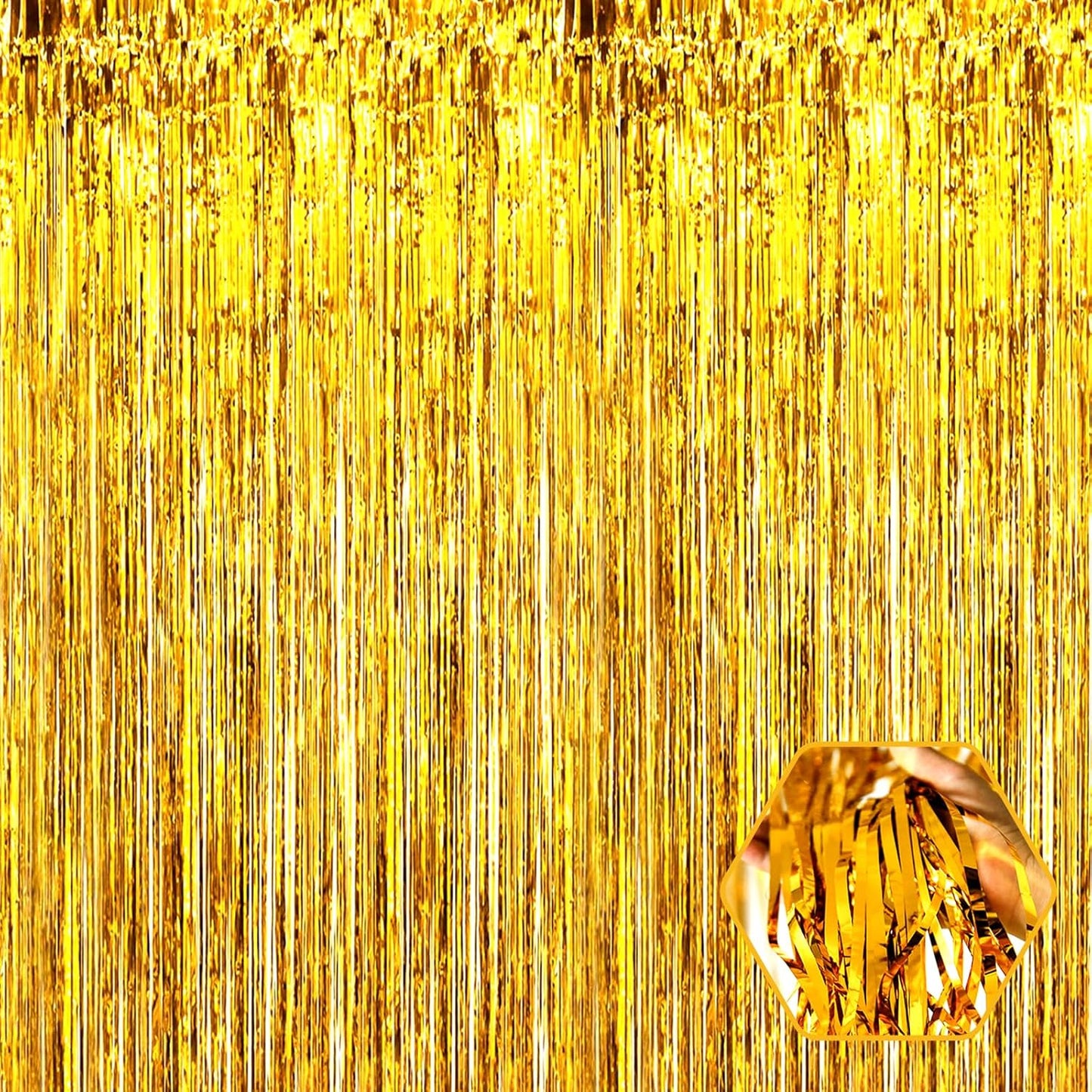 3 Pack Gold Foil Fringe Curtain Backdrop, 3.28Ft x 8.2Ft Metallic Tinsel Foil Fringe Streamer Curtains for Photo Booth, Christmas Day, Thanksgiving, Wedding, New Year Party Decorations