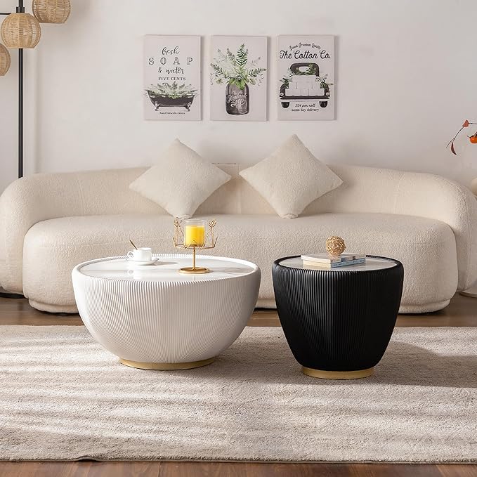 Round Marble Coffee Table Set of 2, 2 Piece Coffee Table and End Table - Image 5