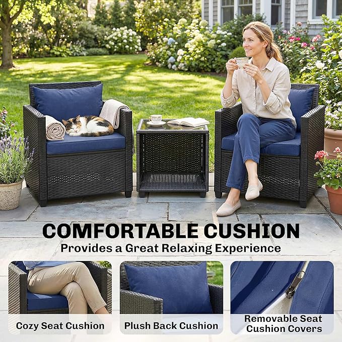 Outsunny 3 Piece Patio Furniture Set, Wicker Outdoor Bistro Set - Image 4