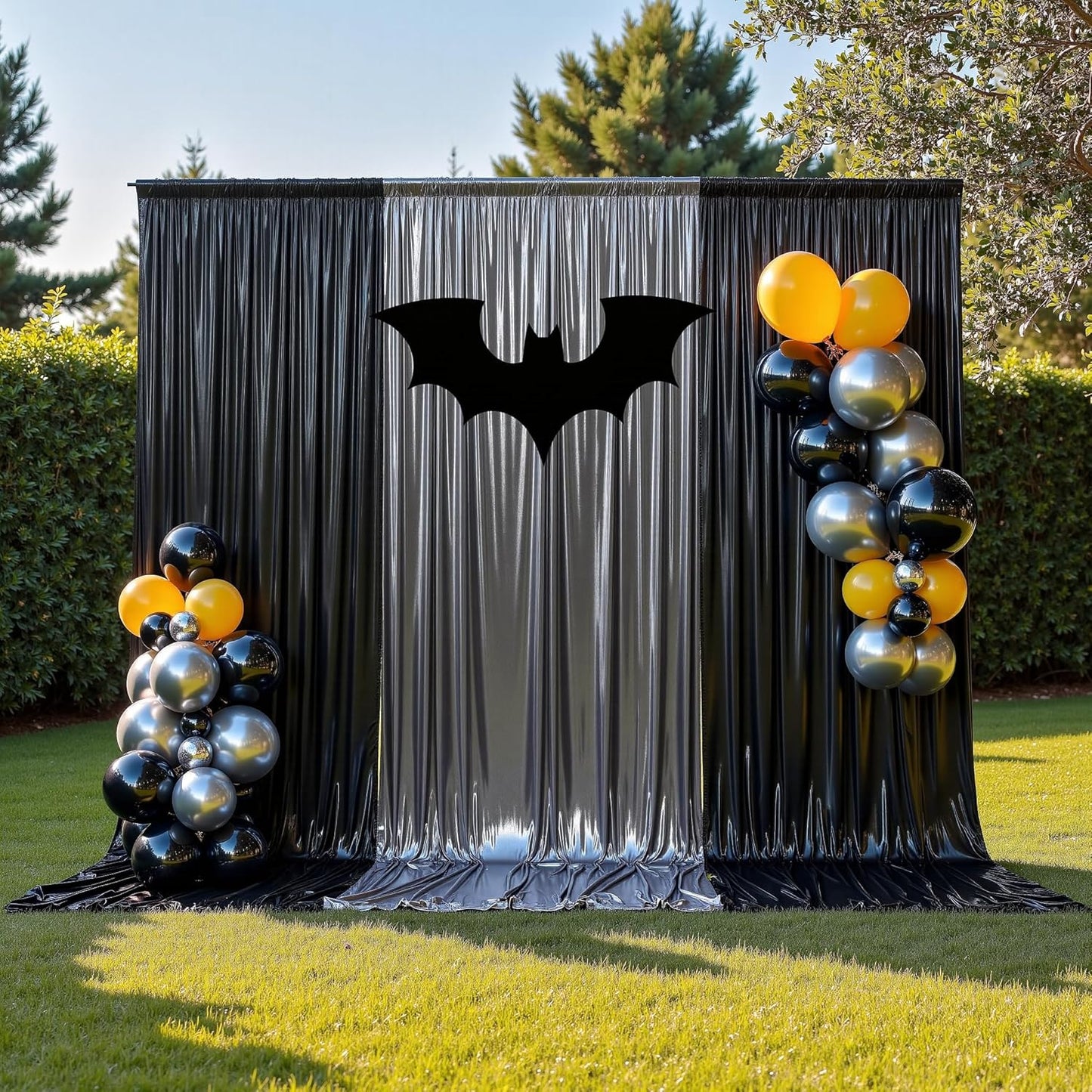 gogoparti 10x10FT Charcoal Silver Sequin Backdrop Curtain - 2 Panels of 5x10FT Wrinkle-Free Glitter Drapes for Photography, Birthdays, Weddings & Graduations