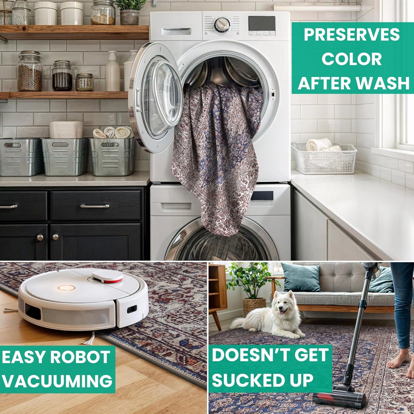 Bloom Rugs Washable Non-Slip 7 ft Runner - Dark Blue/Beige Traditional Medallion Runner for Entryway, Hallway, Bathroom, and Kitchen - Exact Size: 2.5' x 7'