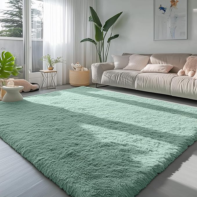 PAGISOFE Sage Green Rugs for Bedroom, 4x6 Ft Rectangle Fluffy Rug Plush Fuzzy - Image 6
