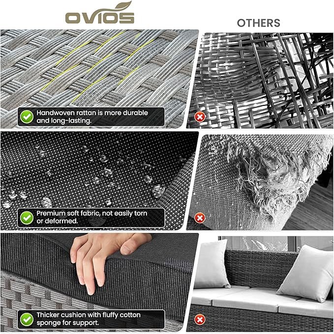 ovios 13 Pieces Patio Furniture Set, Outdoor Wicker Sectional Sofa - Image 9