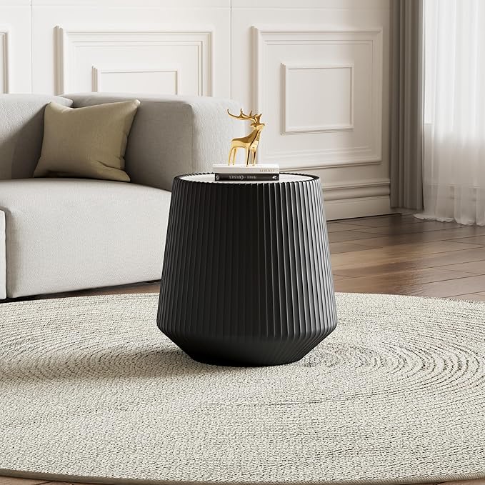 19.68" Round Marble End Table, Modern Cup Shaped Side Table by Henf