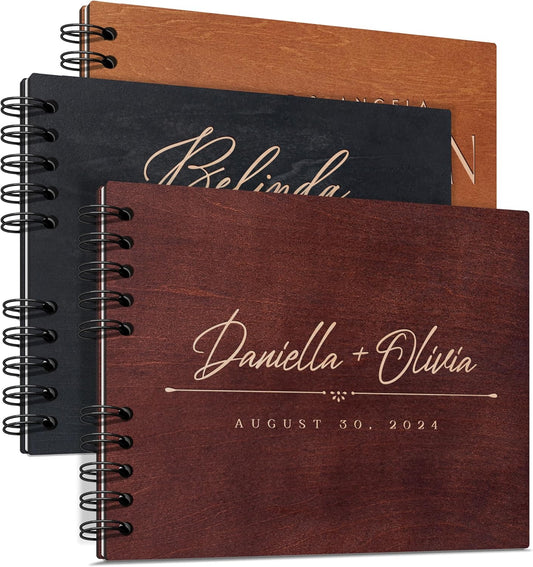Personalized Wood Wedding Guest Book - 5 Colors/Finishings, 2 Sizes, 12 Designs - Wood Wedding Decorations, Guest Book Signs for Wedding Reception (DESIGN 5)
