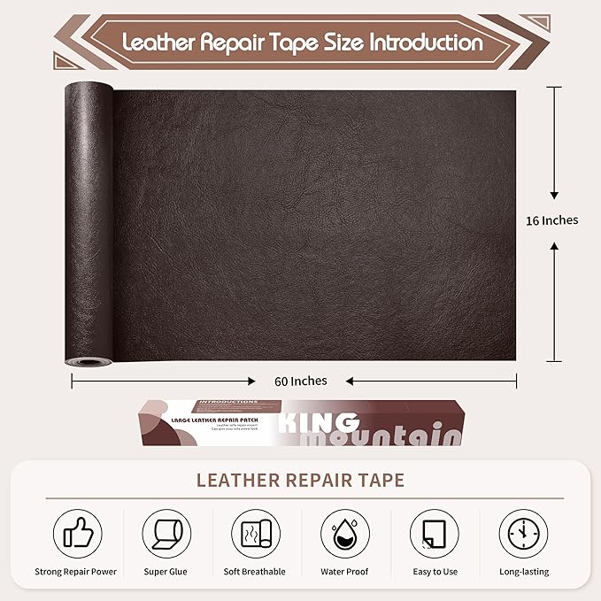 KING MOUNTAIN Leather Repair Patch, 16 x 60 Inches self Adhesive Leather Repair - Image 4
