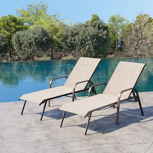 Crestlive Products Outdoor Chaise Lounge Chair, 5-Position Pool Lounge Chairs by CrestliveProducts