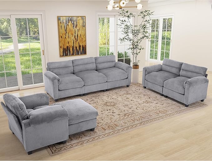 HAOMARKETS Corduroy Sofa Set, Upholstered Ottoman Footrest, Modern Living Room - Image 7