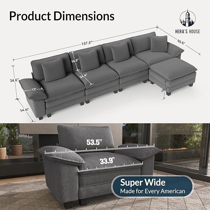 HERA'S HOUSE 158" Modular Sectional Sofa, Oversized L Shaped Couches - Image 2