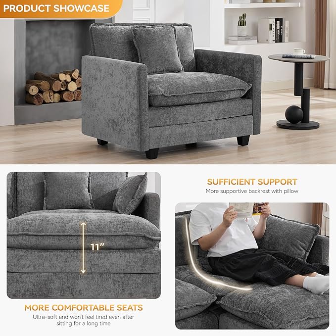 WUTUTUEE 41'' Modern Chenille Oversized Chair, Upholstered Accent Living Room - Image 3